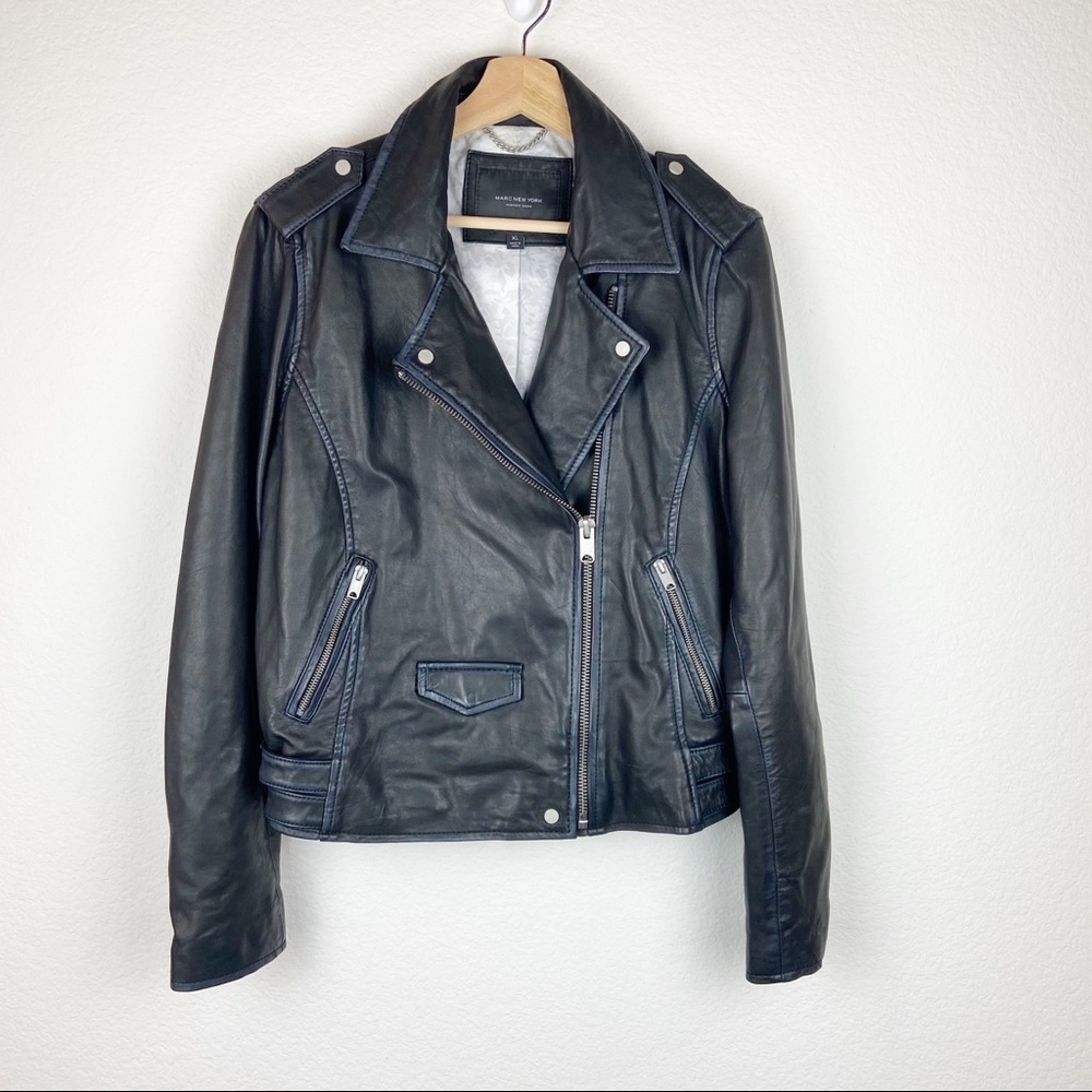 Andrew Marc New York Black Leather Moto Jacket XL